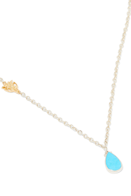 Lotus Flower Necklace, 18K Yellow Gold, Sterling Silver & Turquoise